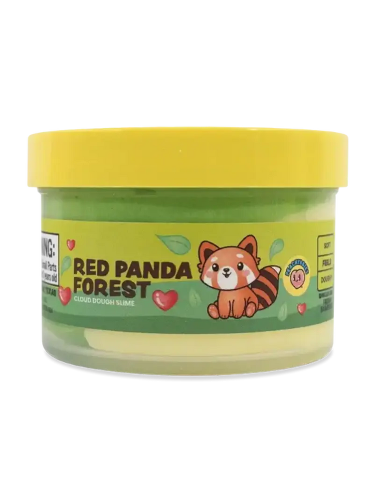 Peachybbies Red Panda Forest cloud dough slime in green with yellow lid