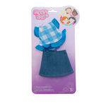 Groovy Girls Darling in Denim doll outfit with blue gingham top and denim skirt in packaging