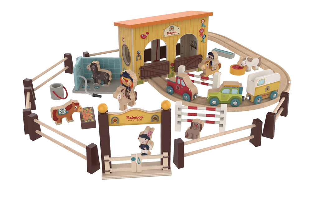 Horse Stable Play World W/Wooden Train Tracks