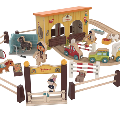 Horse Stable Play World W/Wooden Train Tracks