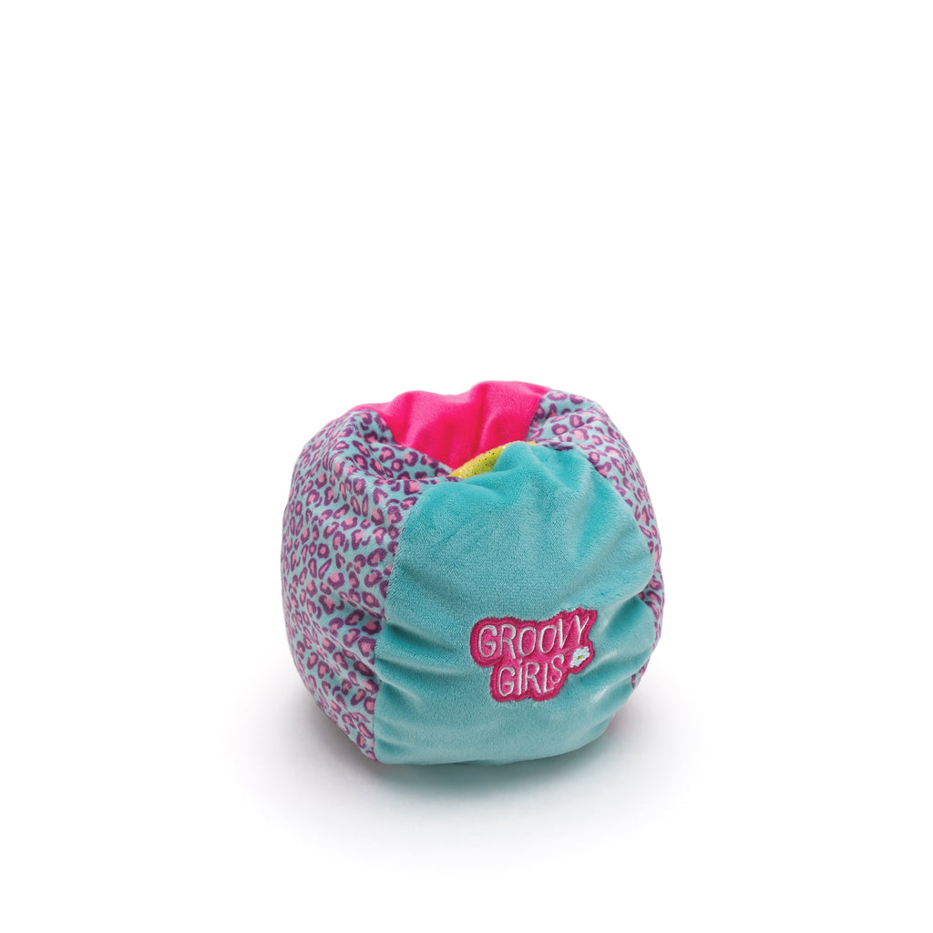 Groovy Girls Boppin' Beanbag Chair in teal and pink leopard print fabric with embroidered logo