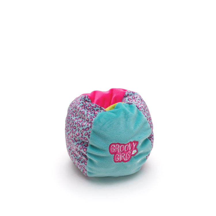 Groovy Girls Boppin' Beanbag Chair in teal and pink leopard print fabric with embroidered logo