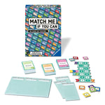 Match Me If You Can party game box with cards, scoring tiles, and answer sheets displayed on white background.