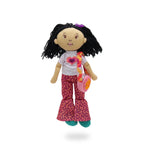 Groovy Girls fabric doll wearing leopard print bell-bottoms, heart t-shirt, and carrying a crossbody bag