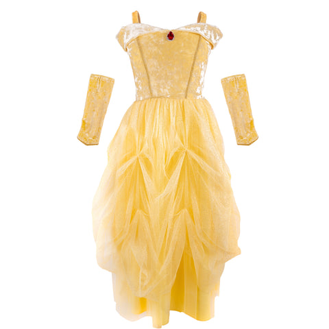 Gown | Velvety Soft Yellow Princess Gown With Arm Warmers | Size 5-6 - 1