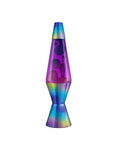 14.5 inch lava lamp with purple-pink liquid, dark purple lava blobs, and iridescent rainbow chameleon metallic base and cap