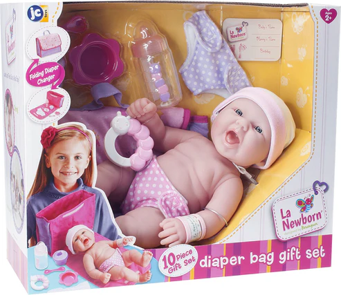 La Newborn Realistic Baby Doll 13" With Diaper Bag Gift Set For Ages 2+