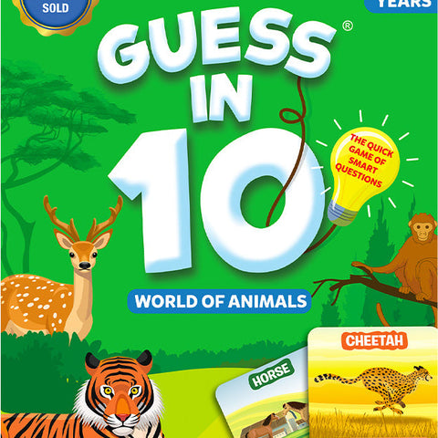 Skillmatics Guess in 10 World of Animals card game box for ages 6-99, 2-6 players