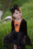 Sybil the Spider Witch Dress & HB, Orange/Black, Size 5-6  Dressup