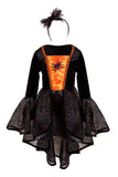 Sybil the Spider Witch Dress & HB, Orange/Black, Size 3-4