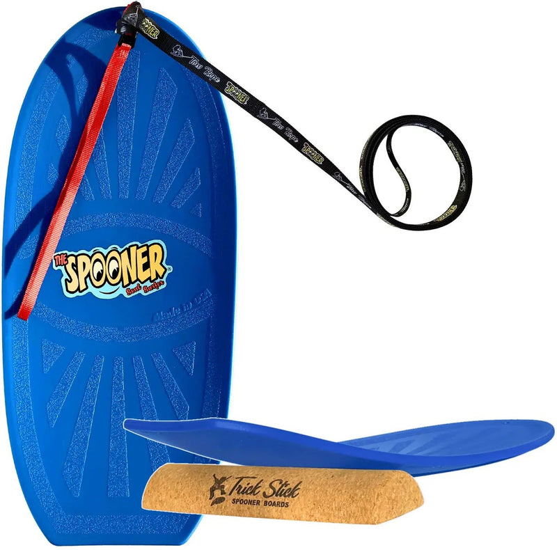 Blue Spooner Mini Pro board with tow rope and cork Trick Stick training accessory set