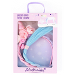 Great Pretenders Unicorn Braid hair accessory set with blue braid and pink flowers in packaging