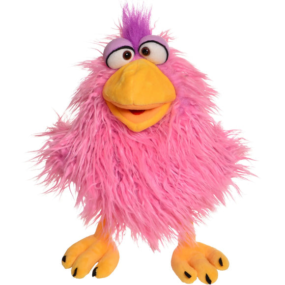 Living Puppets Cheeks 14-inch pink fluffy chicken hand puppet with orange beak and feet