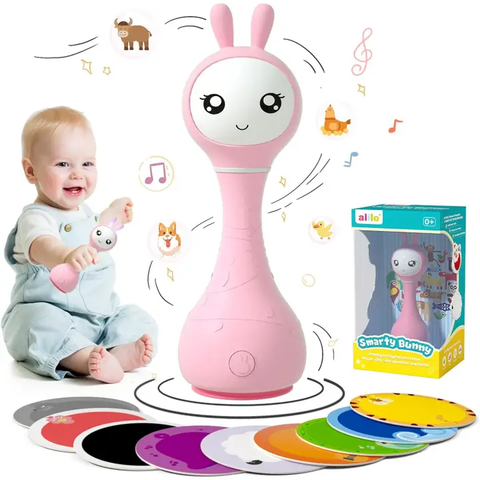 Smarty Bunny Sensory Toys w/Music Lights & Teething | Pink - 1
