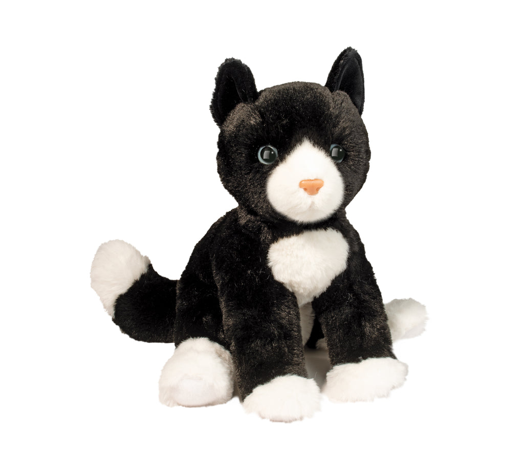 Super Soft Becky Cat plush stuffed animal, black and white tuxedo cat sitting upright