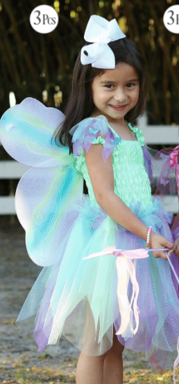 Gown | Butterfly Dress & Wings With Wand | Green/Multi | Size 5-6 - 2