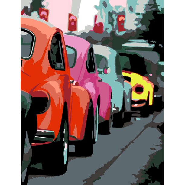 Retro Bright Cars Acrylic Paint By Number Art Kit