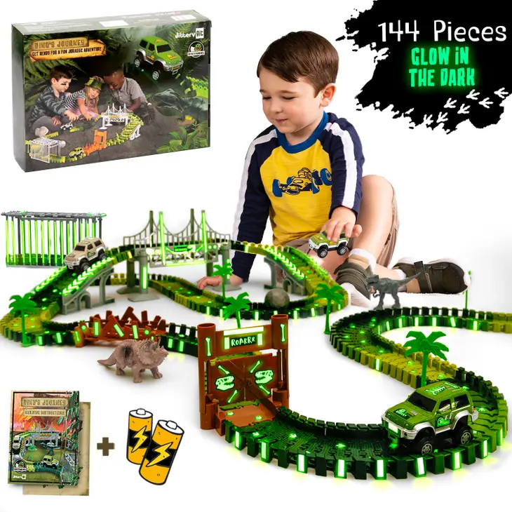 Dino'S Journey- Dinosaur Vehicle Glow Track Set