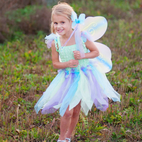 Butterfly Dress & Wings With Wand - Green/Multi - Size 5-6